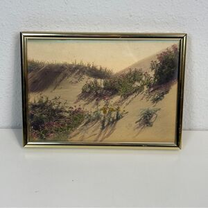 Vintage Brass Framed 5x7 Hand-Colored Photograph Beach Dunes